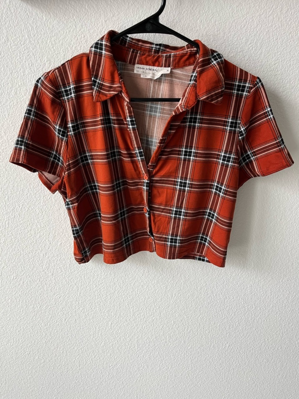 Urban Renewal Remnants Plaid Button-Down Shirt-Rust/orange, Cropped - Picture 2 of 4
